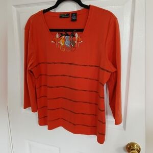 Onque Casuals HALLOWEEN Cats 3/4 Length Sleeve Shirt Witch Fall Size Large